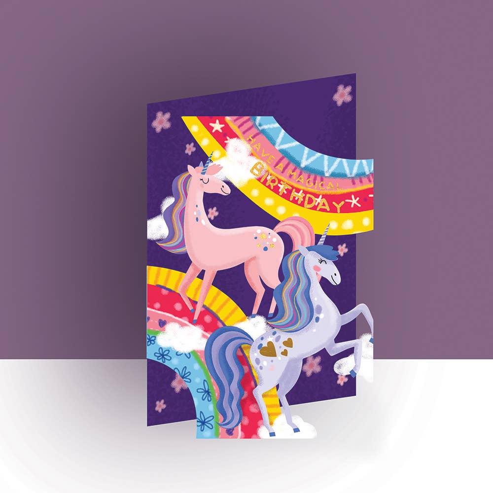 Originale Scherenschnittkarte - Einhörner over the Rainbow